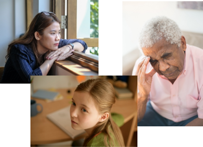 Man, woman, and child suffering from ADHD
